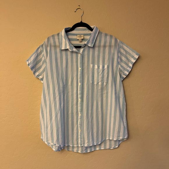 St. John’s Bay Light Blue & White Striped Cotton Shirt - Picture 6 of 11